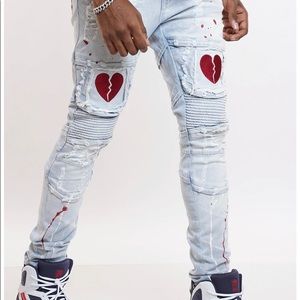 Lover Boy Paint Splatter Jean - Light Blue